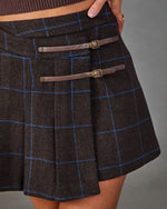 Gwen Pleated Wool Plaid Buckle Strap Mini Skirt
