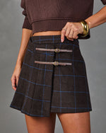 Gwen Pleated Wool Plaid Buckle Strap Mini Skirt