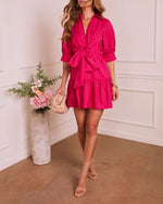 Adonie Striped Front Tie Mini Shirt Dress