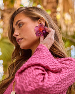 Fuchsia % Florena Resin Flower Earrings-3