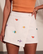 Sea Shimmer Embroidered Fish Print Mini Skort