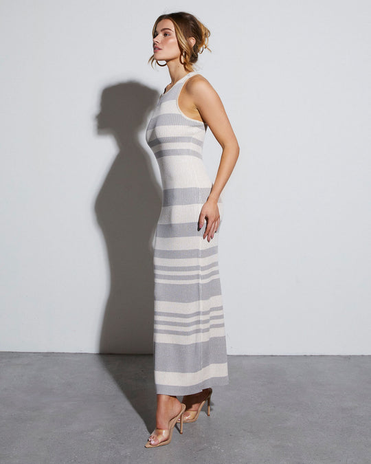 Grey % Viera Striped Knit Maxi Tank Dress-2
