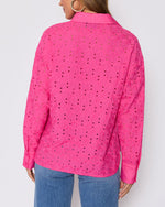 Pink % Garden Stroll Eyelet Floral Button Down Top-4