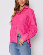 Pink % Garden Stroll Eyelet Floral Button Down Top-3