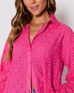 Pink % Garden Stroll Eyelet Floral Button Down Top-5