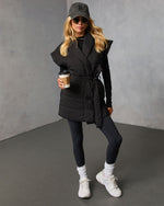 Black % Toasted Oat Puffer Waist Tie Vest-1