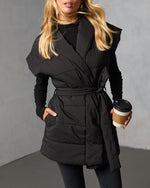 Black % Toasted Oat Puffer Waist Tie Vest-2