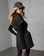 Black % Toasted Oat Puffer Waist Tie Vest-4
