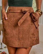 Cider Sips Faux Suede Waist Tie Mini Skirt