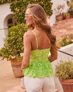 Lime % Picturesque Open Floral Lace Crochet Peplum Top-4