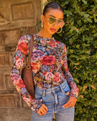 Petal Bound Mesh Floral Mock Neck Top