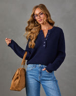 Gather Round Ribbed Knit Henley Sweater