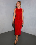 Merry Mood Ruched Midi Dress