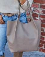 Taupe % Joella Leather Tote Bag-5