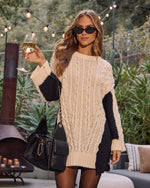 Ivory Multi % Devina Cable Knit Colorblock Sweater Dress-2
