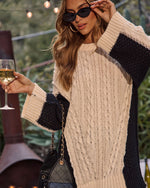Ivory Multi % Devina Cable Knit Colorblock Sweater Dress-6