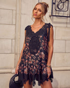 Analie Patchwork Lace Trim Babydoll Mini Dress