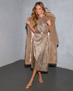 Starlit Fever Metallic Waist Tie Midi Dress
