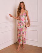 Sylvielle Floral Satin Bust Tie Maxi Dress