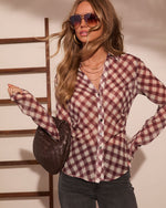 Quietly Collected Plaid Chiffon Button Down Top