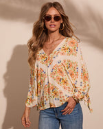 Caysie Floral Cuff Tie Blouse