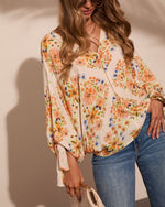Caysie Floral Cuff Tie Blouse