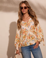 Caysie Floral Cuff Tie Blouse
