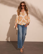 Caysie Floral Cuff Tie Blouse