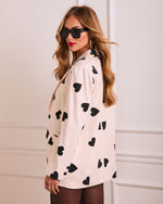 Love You Always Contrast Heart Print Blazer