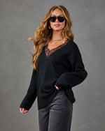 Courtyard Morning Knit Lace Trim Sweater