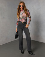 Blue Multi % Thrill Seeker Printed Mesh Bodysuit-2