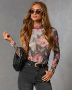 Blue Multi % Thrill Seeker Printed Mesh Bodysuit-1