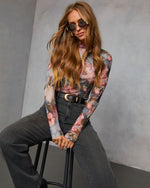 Blue Multi % Thrill Seeker Printed Mesh Bodysuit-5