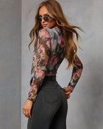 Blue Multi % Thrill Seeker Printed Mesh Bodysuit-4