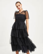 Black % Night At The Opera Tulle Tiered Polka Dot Maxi Dress-1