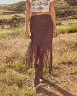 Rustic Outlaw Fringe Satin Jacquard Midi Skirt