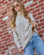 Taupe % Umah Ribbed Mock Neck Sweater-3