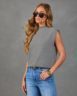 Hartleigh Striped Mock Neck Sleeveless Sweater