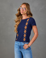 Ivy Season Knit Argyle Short Sleeve Top