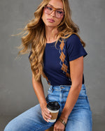 Ivy Season Knit Argyle Short Sleeve Top
