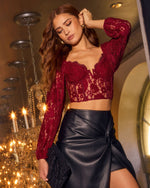 Wine % Aubrina Lace Corset Crop Blouse-5