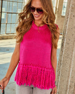 Pink % Morning Glow Knit Fringe Sweater-6