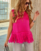 Pink % Morning Glow Knit Fringe Sweater-1