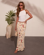 Cream Multi % Coastal Fresh Novelty Print Maxi Skirt-2
