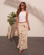 Cream Multi % Coastal Fresh Novelty Print Maxi Skirt-5