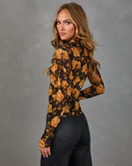 Wildflower Ode Mesh Floral Mock Neck Top