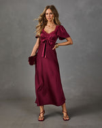 Natalya Satin Lace Trim Waist Tie Midi Dress