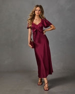 Natalya Satin Lace Trim Waist Tie Midi Dress