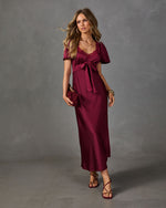 Natalya Satin Lace Trim Waist Tie Midi Dress