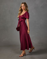 Natalya Satin Lace Trim Waist Tie Midi Dress